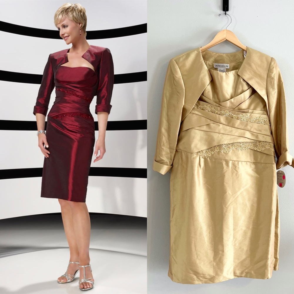 NEW Jean De Lys Taffeta Strapless Mother of Bride Champagne Sz 12